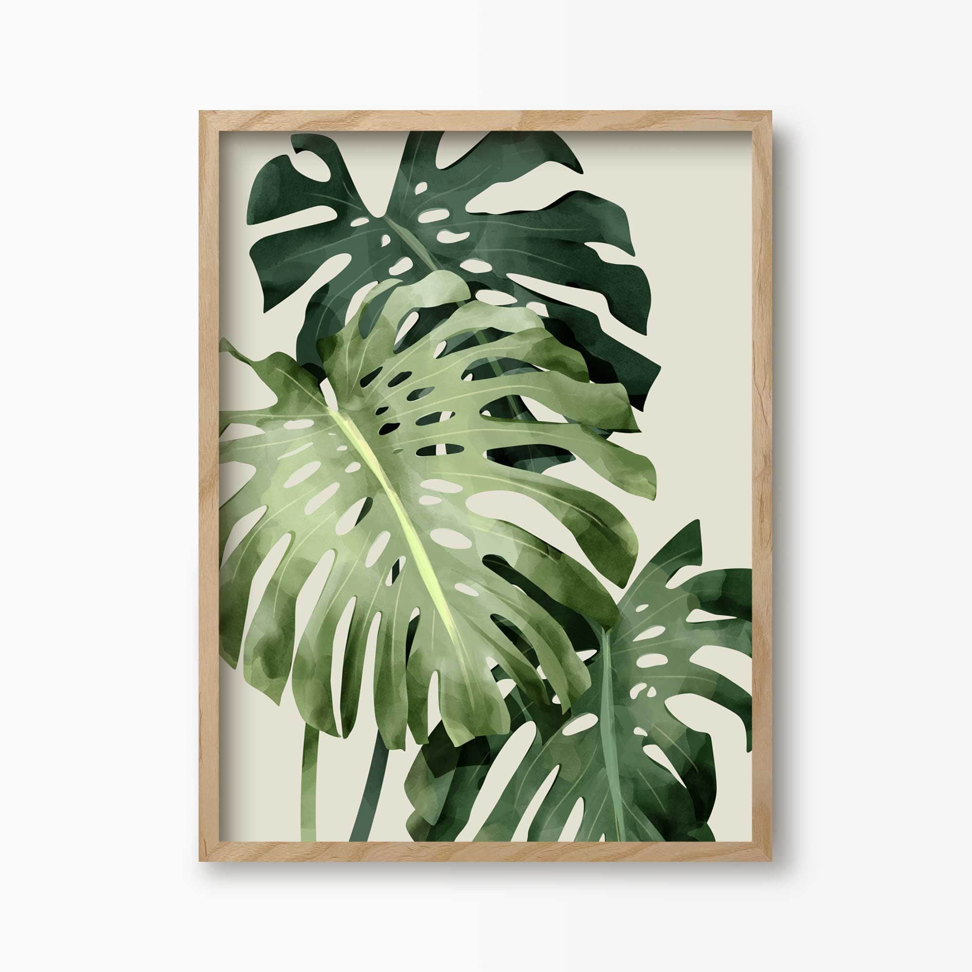 Set of 4 Green Leaves Botanical Print, Printable Monstera Leaf