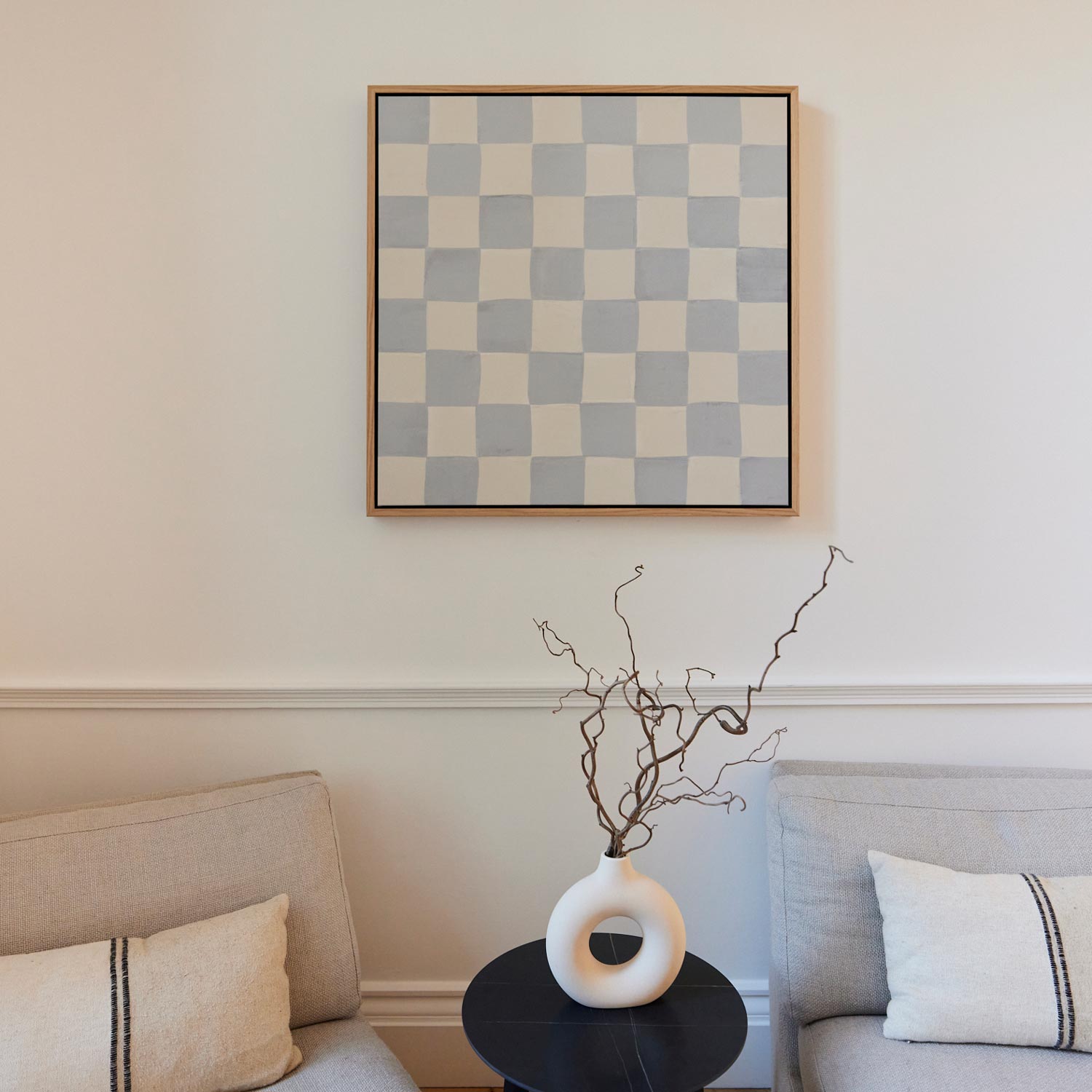 Blue Checkerboard Framed Canvas Art Green Lili