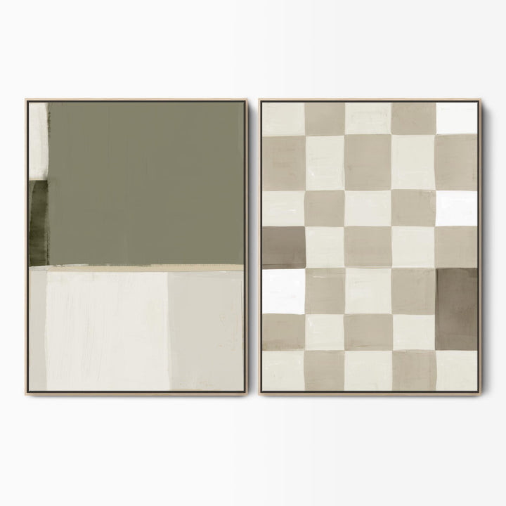 Down To Earth & Neutral Checkerboard Canvas Set