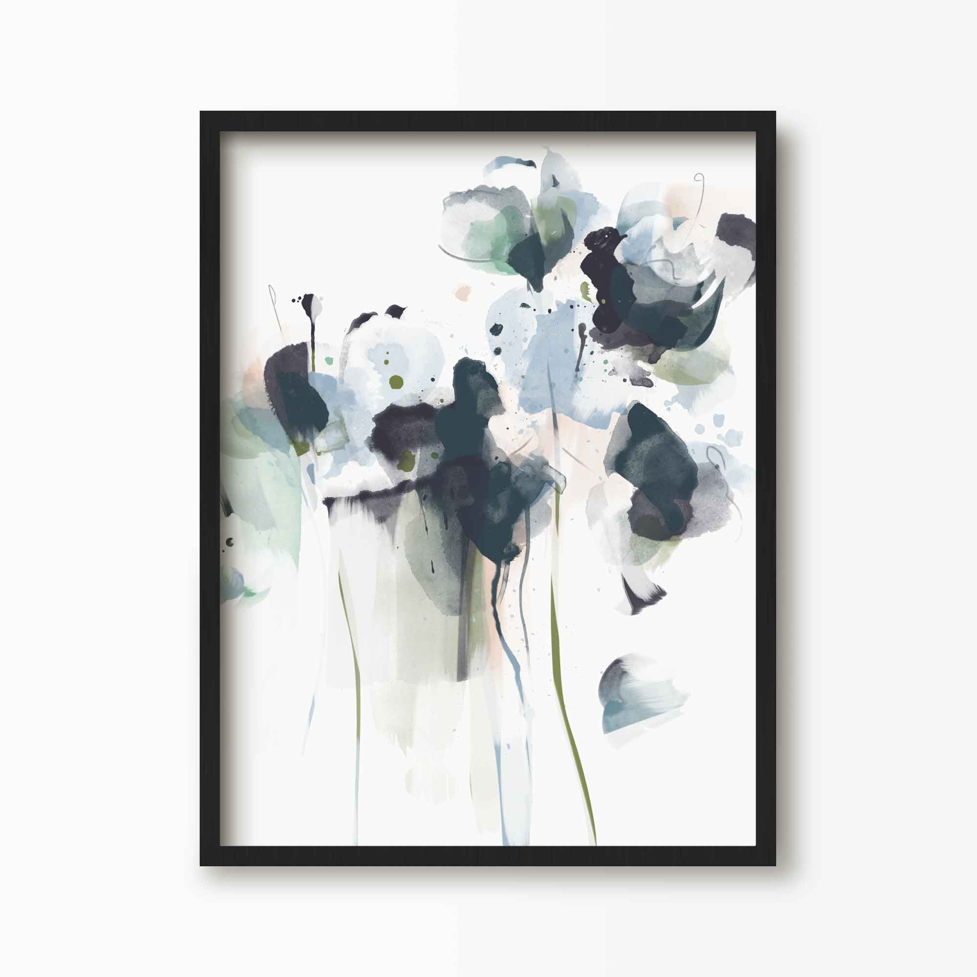 Midnight Blue Abstract Floral Art Print | Green Lili