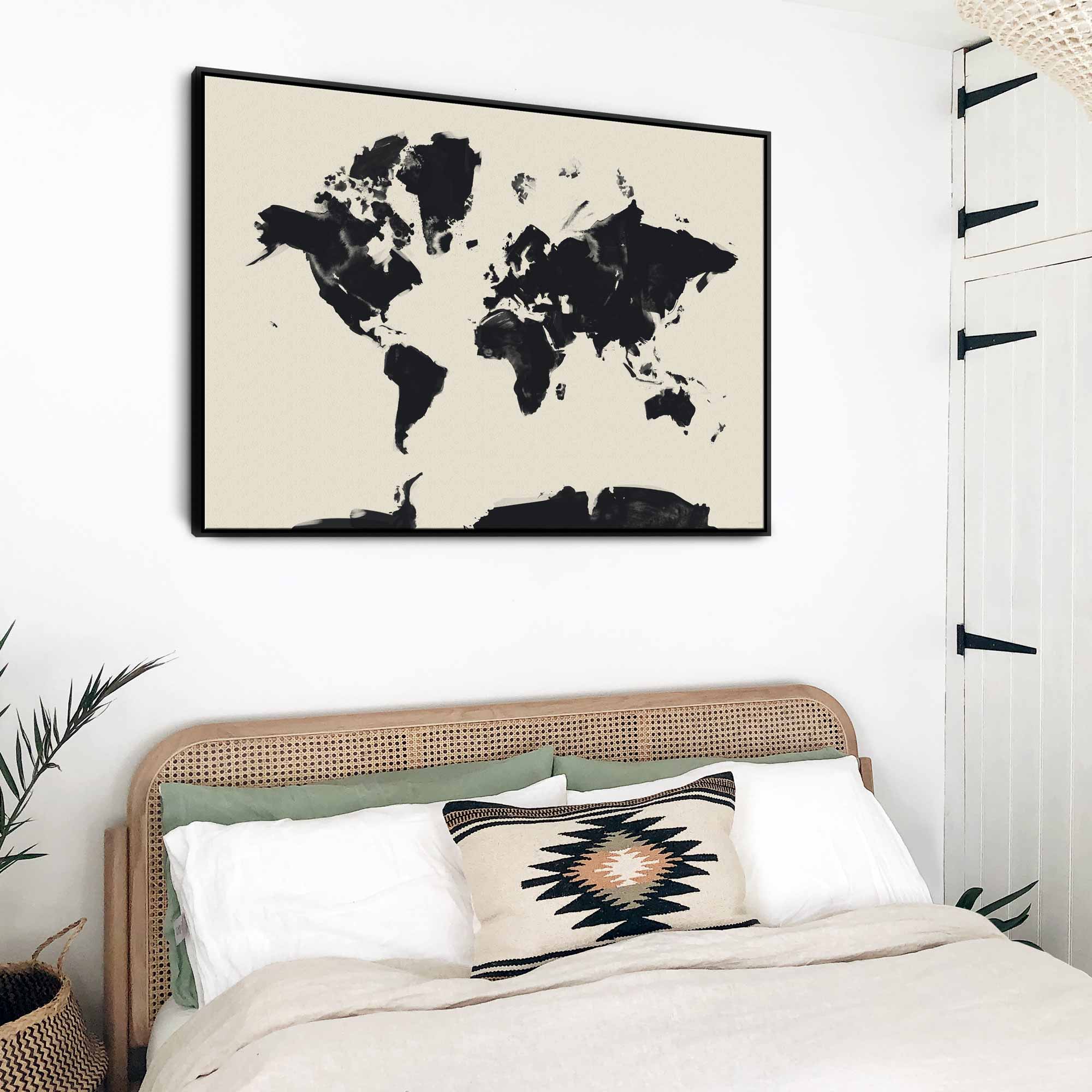 Green Lili World Map Framed Canvas Art